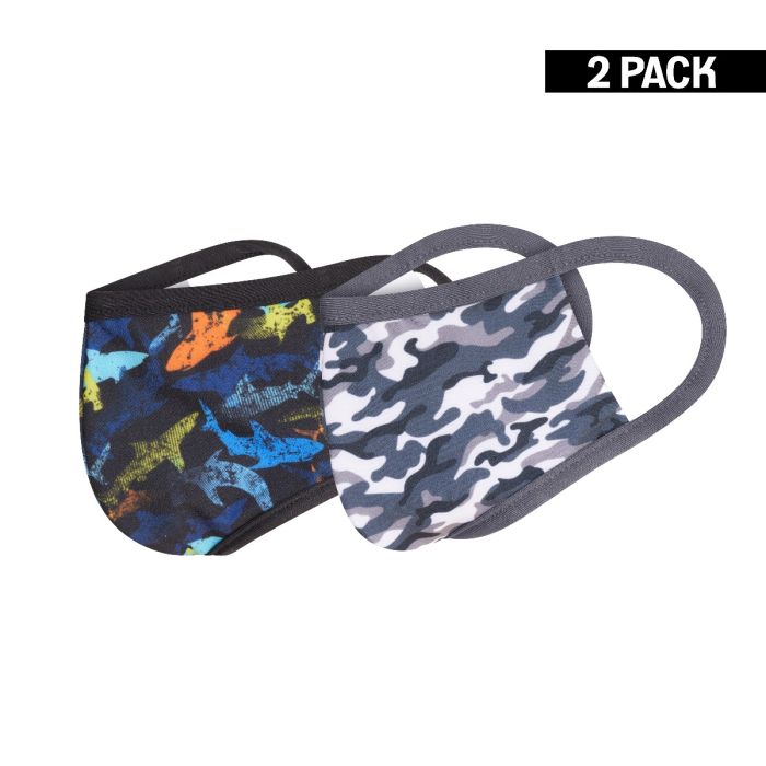Kids 2-Pack Mondkapjes Sharks/Camouflage 4-9 jaar